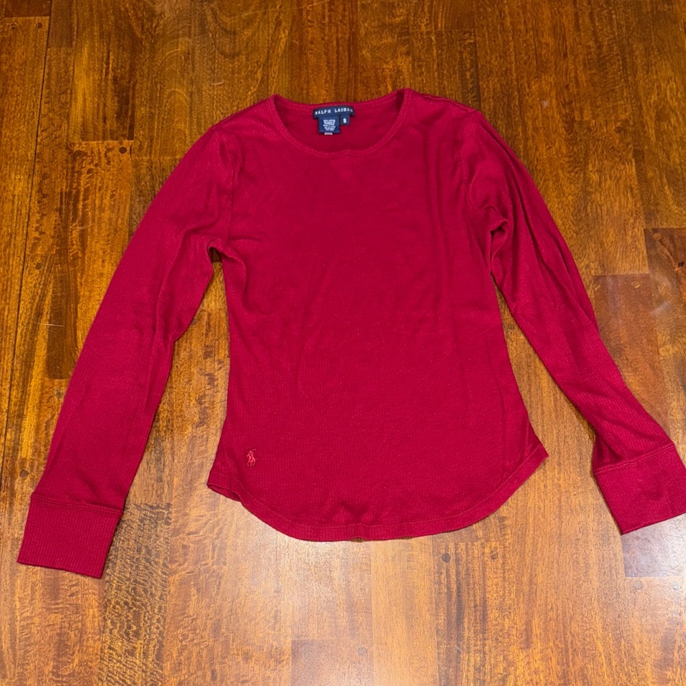Y2K Ralph Lauren Women's Dark Red Long Sleeve Tee